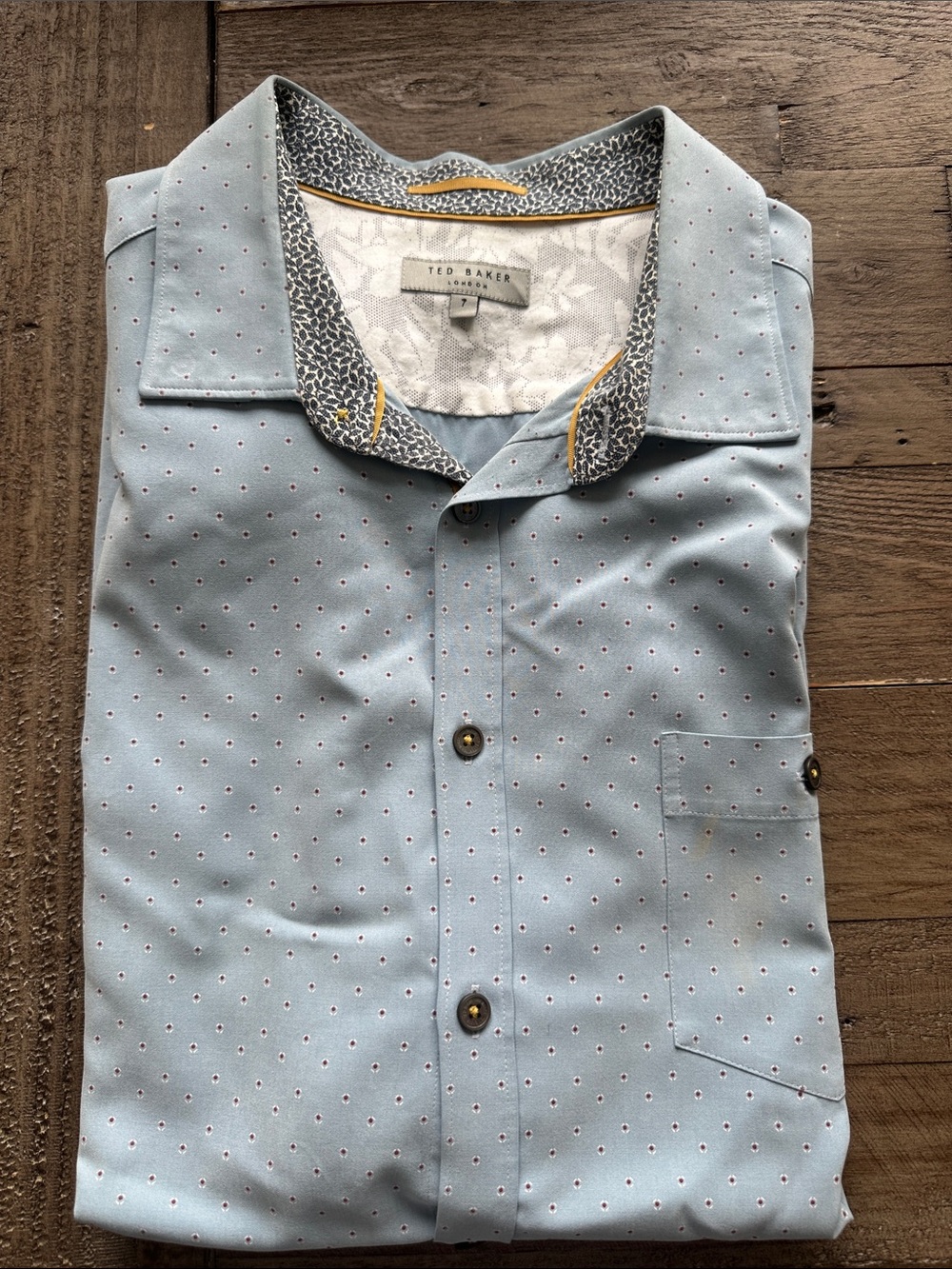 Ted Baker Light Blue Micro Dot Button-Down Shirt with Contrast Collar
